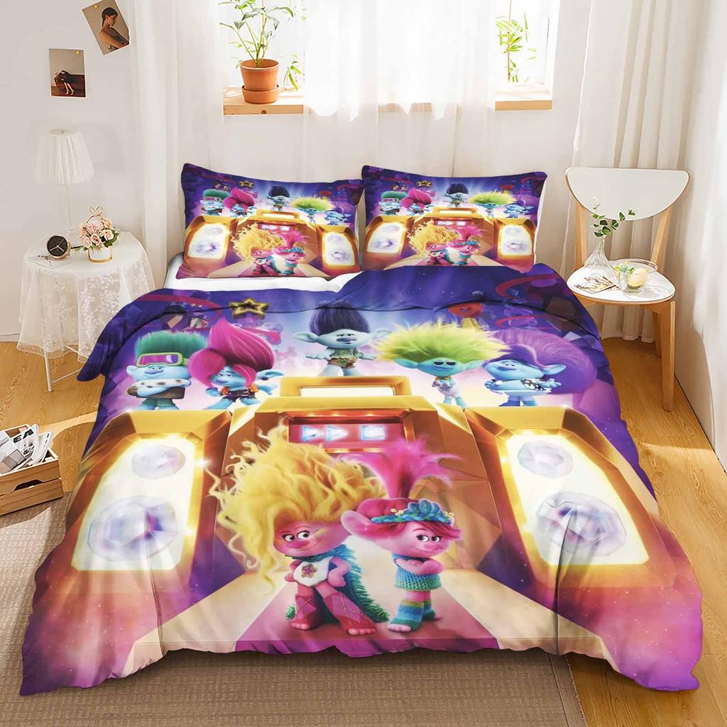 Trolls Anime Hogar Dormitorio Comforter Material de poliéster nórdico adecuado para niños y adultos Juego de 3 piezas