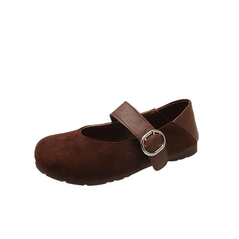 Flat-bottomed suede Mary Jane single shoes women's shoes 2025 new spring and autumn Korean version retro gentle soft-soled Doudou shoes