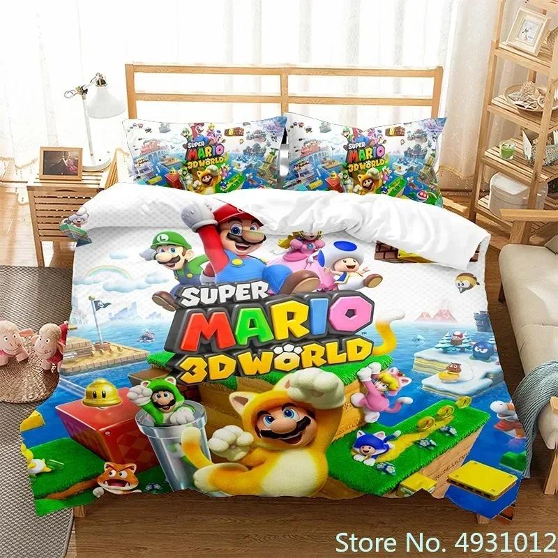 Anime Super Mario Bedding Set Quilt Cartoon Duvet Cover Comforter Pillowcase Bedclothes Children Kids Boy Bed Bedroom Set