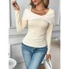 Autumn Winter Gentle U-neck Off Shoulder Knitted Sweater Women French Style Front Tie Patchwork Long Sleeve Slim Fit Pullover