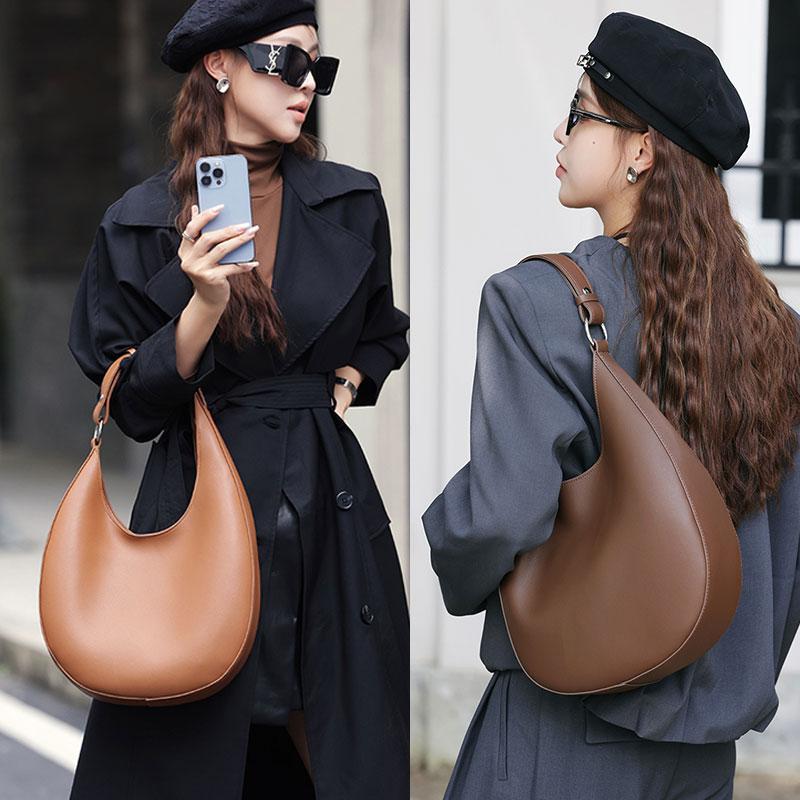 Genuine Leather Women's Bag Luxury Designer Shoulder Bag Fashi Half Mo Handbag Women High Quality Cowhide Tote Bags