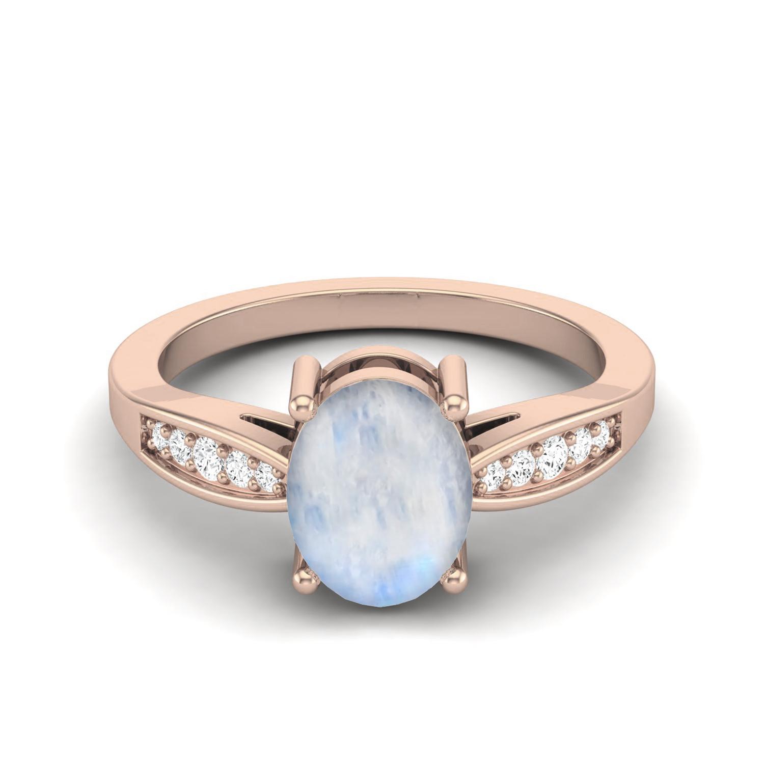8 X 6 MM Oval Moonstone 925 Sterling Silver Rose Vermeil Solitaire Anniversary Wedding Women Ring 5 ярко-розовый