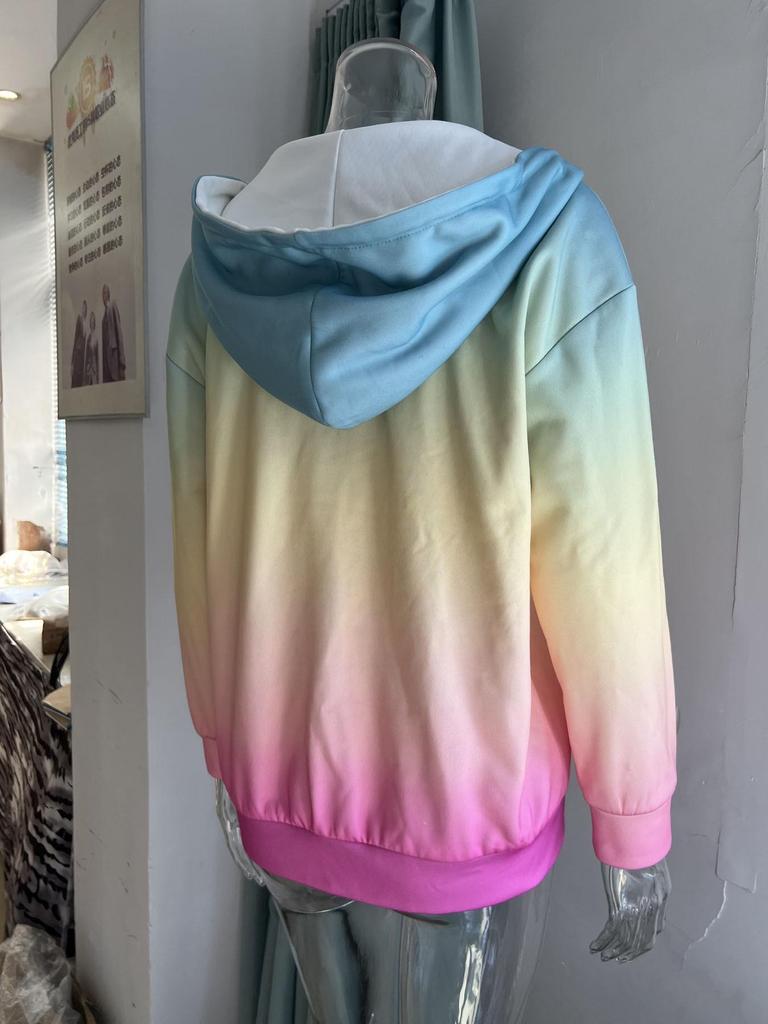 Gradient 3D Print Casual Long Sleeve Zip-Up Hoodie for Women