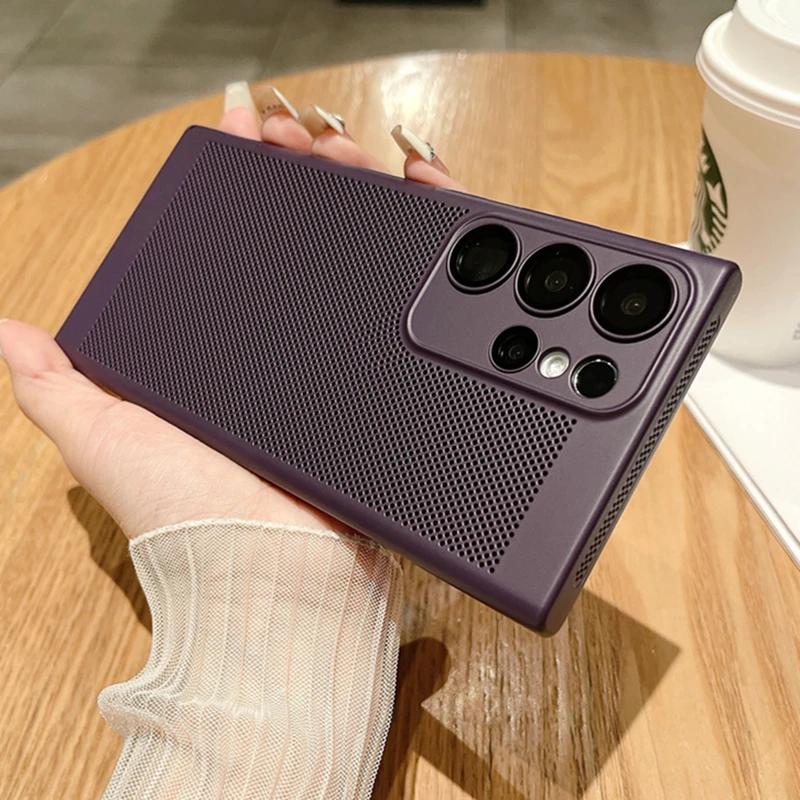 Mesh Heat Dissipation Breathable PC Case For Samsung S25 S24 S23 S22 S21 Plus Note 10 20 Ultra S20FE Ultra Thin Matte Hard Cover