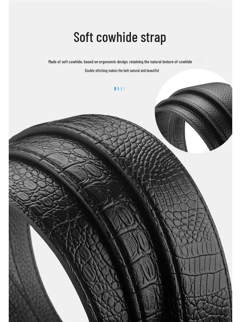 Men's Crocodile Pattern Cowhide Belt with Alloy Automatic Buckle - Versatile and Casual.