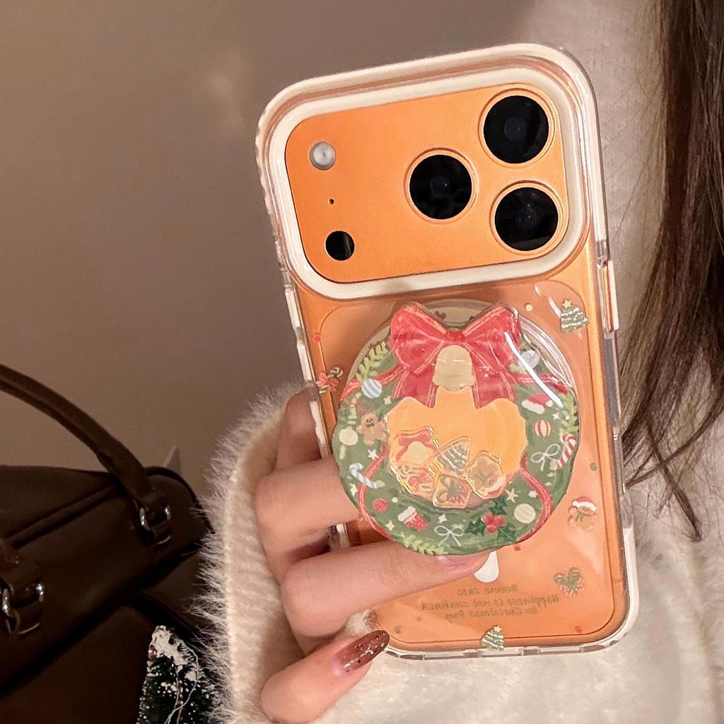 Creative Christmas Wreath Stand Phone Case for iPhone 17 and iPhone 17 Pro Max