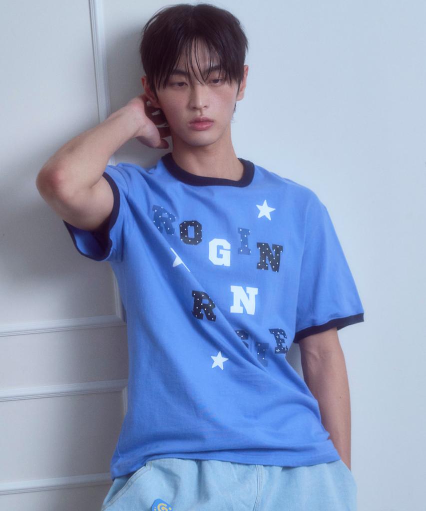 Loginaenloji Logo Spell Point Starry Ringer T-Shirt Blue