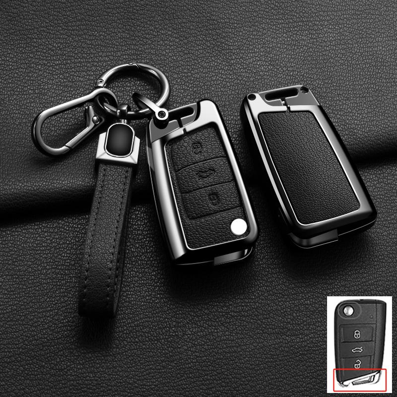 Interior Mouldings Car Zinc Alloy Leather Key Cover Case Protector For VW Volkswagen Golf 7 MK7 Tiguan MK2 Holder Shell Fob Keyc