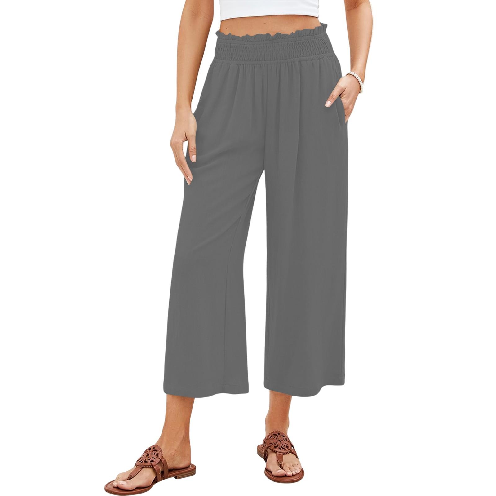 

Льняные брюки для женщин, повседневные, однотонные, с эластичной резинкой на талии, укороченные брюки XXL