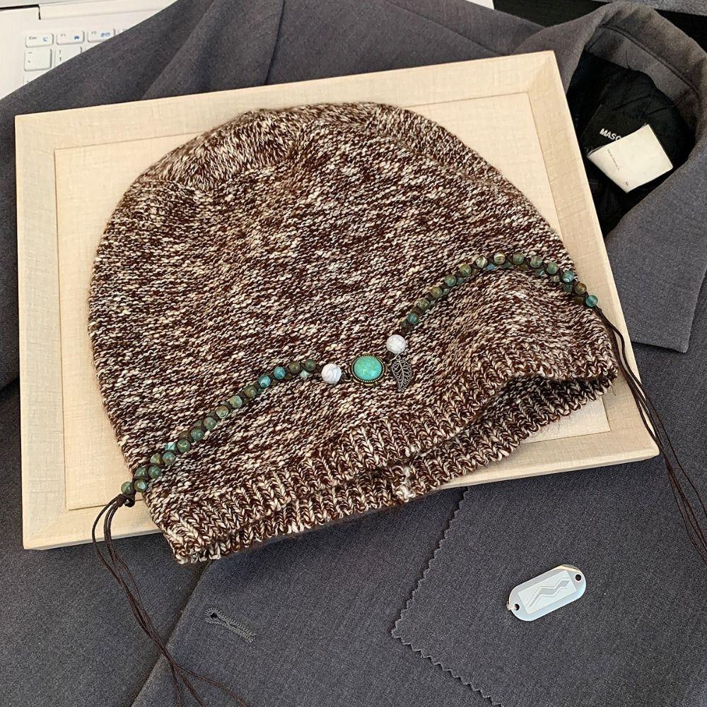 Ethnic Style Bohemian Beanies Hat Coldproof Jacquard Woolen Hat Casual Beaded Fringed Cap  Female