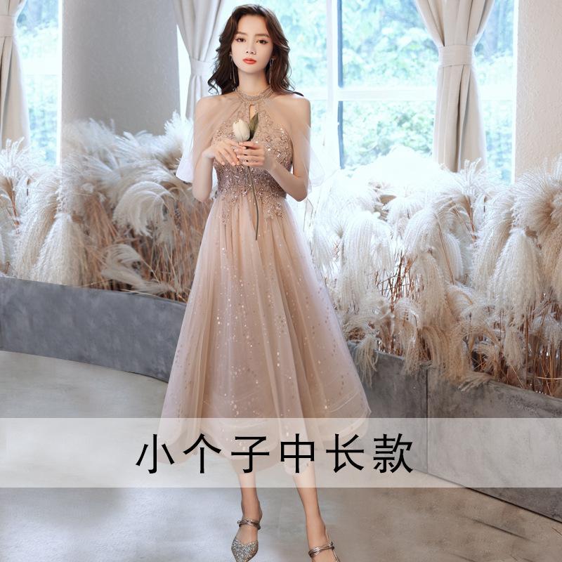 Champagne evening dress fairy bridesmaid dress 1011 summer new banquet temperament host heavy industry long dress