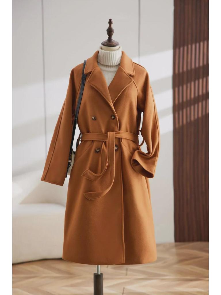 Women's Mid-Length Wool Coat - Hepburn-Inspired, British Style, Korean Version, Perfect for Spring and Autumn