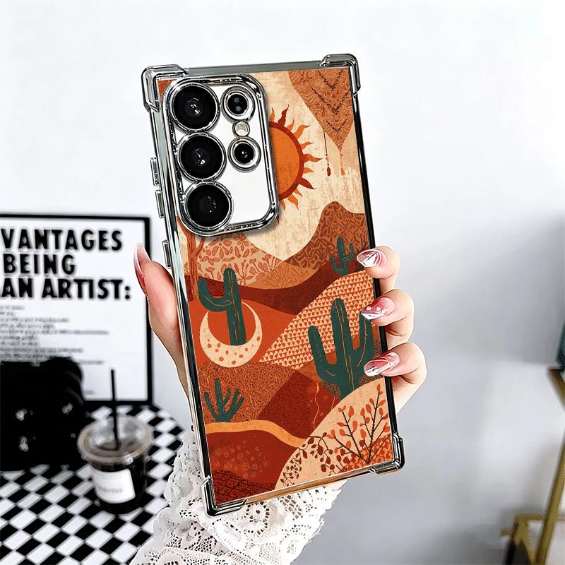 

Cactus Pattern Plating Phone Case For Samsung Galaxy S24 S25 FE S26 Edge S23 Ultra S22 S21 Plus S20 Anti-Fall Airabag Cover Samsung S22 Plus