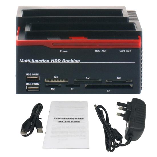 USB2.0 to IDE/SATA Dual-disk Multi-function Hard Disk Dock 2xUSB2.0 Card Reader for WinXP/Vista/7/8/10 Linux MAC OS