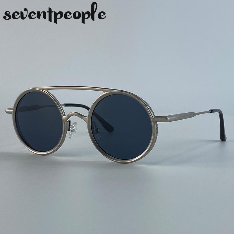Small Frame Round Punk Sunglasses Women  Luxury Brand Trendy Metal Double Beam Sun Glasses Steampunk Driving Shades For Lady