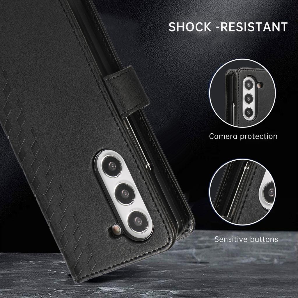 For Samsung Galaxy Z Fold6 5G Case 3D Rhombus Grid Imprinted Wallet Leather Phone Cover with Lanyard