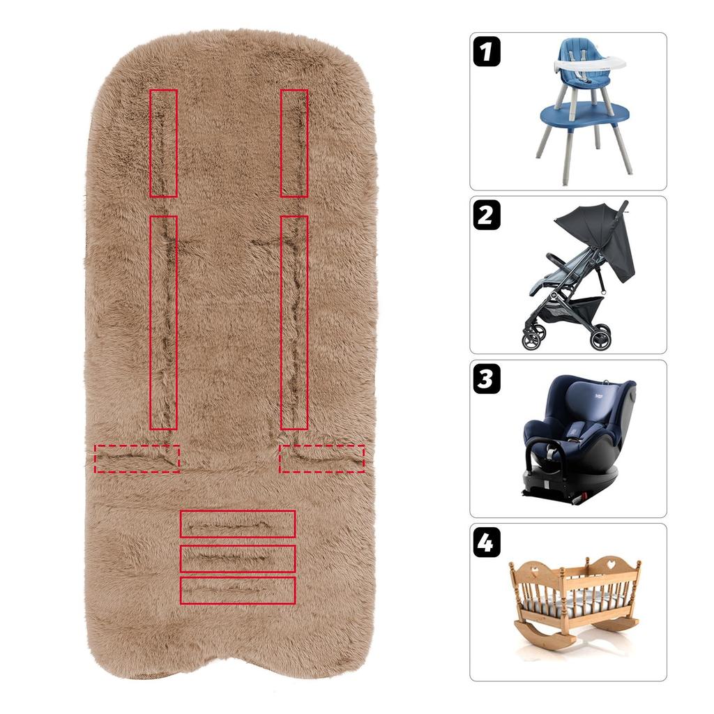 Winter Stroller Seat Cushion, Thick, for Stroller Car Seats and Baby Chairs, with Backrest, Warm, Fluffy, Faux Fur Fabric, Washable, Solid Color, for