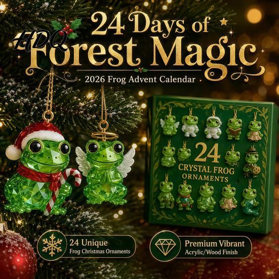 Christmas Advent Calendar 2026 Frog Calendar 24 Day Countdown Box with Desktop Ornament Sets Faux Crystal Ornaments Festive Tree Hanging Decor,