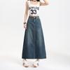 Denim Skirt Design with Pocket Slit Classic Style Hip Cover Mid-length Skirt Slim Waist Showing Long Legs