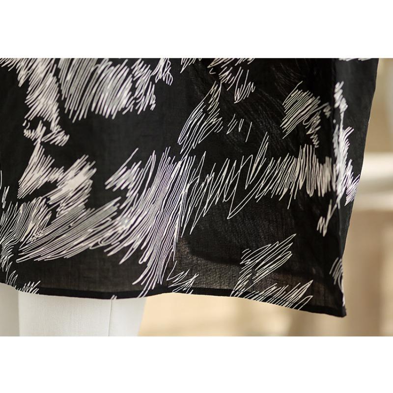 Summer New Artistic Plus Size Loose Print Round Neck Three Quarter Sleeve T-shirt