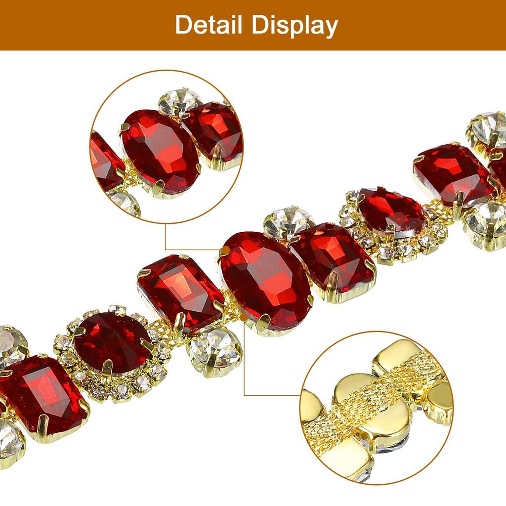 Uxcell Strass-Krallenkette, 91,4 cm breit, Blumen-Diamant-Kristallkordel, Zierkette für Halsketten, Bänder, Stoffzubehör, Goldrot, 2,2 cm +