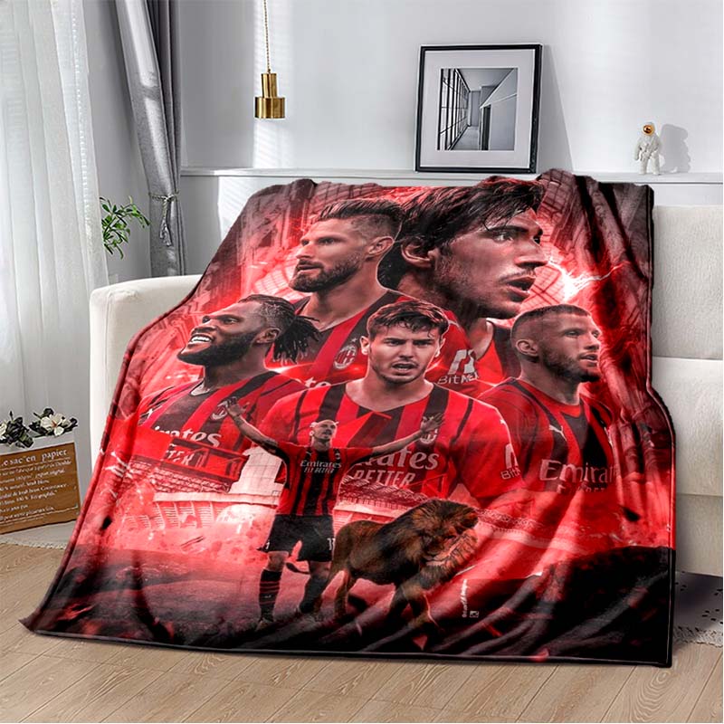 AC Milan Football Club Half Black Red Split ACM 1899 Logo Flannel Blanket Soft Warm Lightweight Sports Fan Washable Throw Blanket Bedroom Sofa Decor