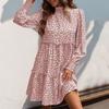 Women's Fashion Spring Fall Leopard Print Long Sleeve Half Turtleneck Loose Waistline Casual Dresses