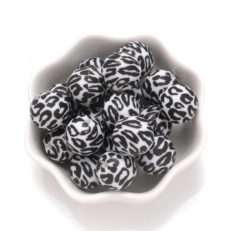 10Pcs 15mm Colorful Print Leopard Pattern Silicone Beads Ball Shape Teething Jewelry Beads For Teether Pacifier Chain Necklace