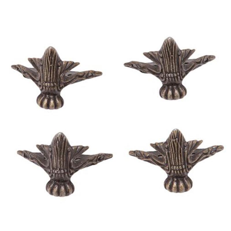 4pcs/set Antique Bronze Brass Jewelry Chest Wood Furniture Box Decorative Feet Leg Corner Protector Vintage Decoration QB878443