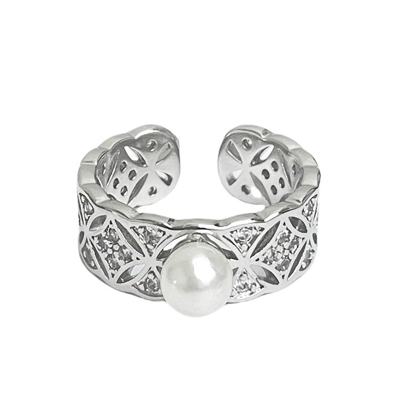 Brushed Retro Rhombus High-End Open Ring Personalized Light Luxury Diamond-Set Zircon Stacked Ring