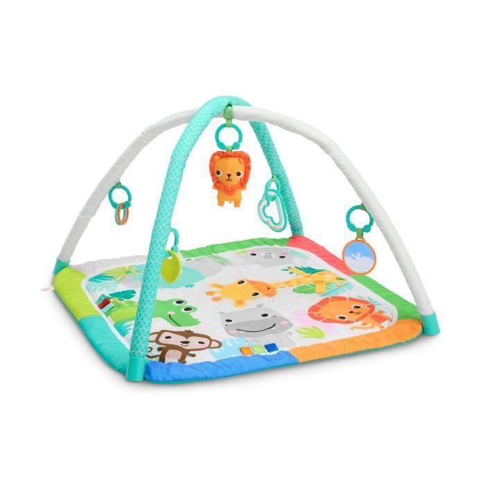 BRIGHT STARTS Tapis de sol éveil bébé évolutif pliable- Jungle Bleu- arche avec jouets sensoriels et musicaux, miroir