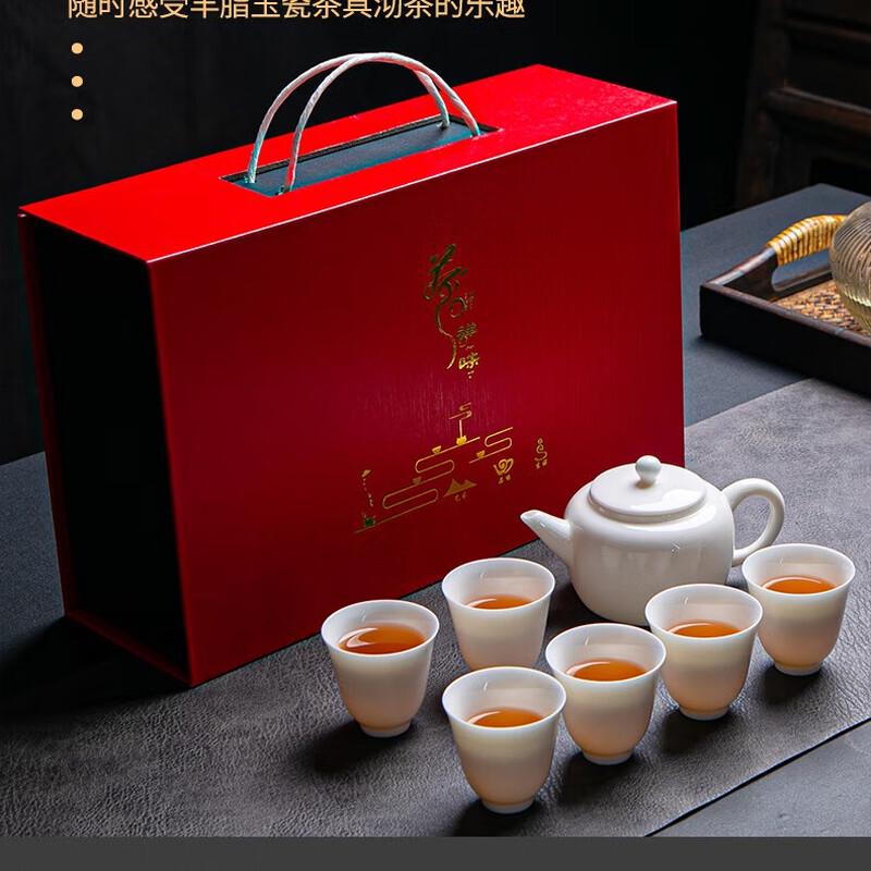 Tuopai 7-Piece Glossy Mutton Fat Jade Ceramic Tea Set
