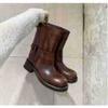 [] Oil painting boots~ retro polished thick heel chimney desert western short boots women's Martin boots