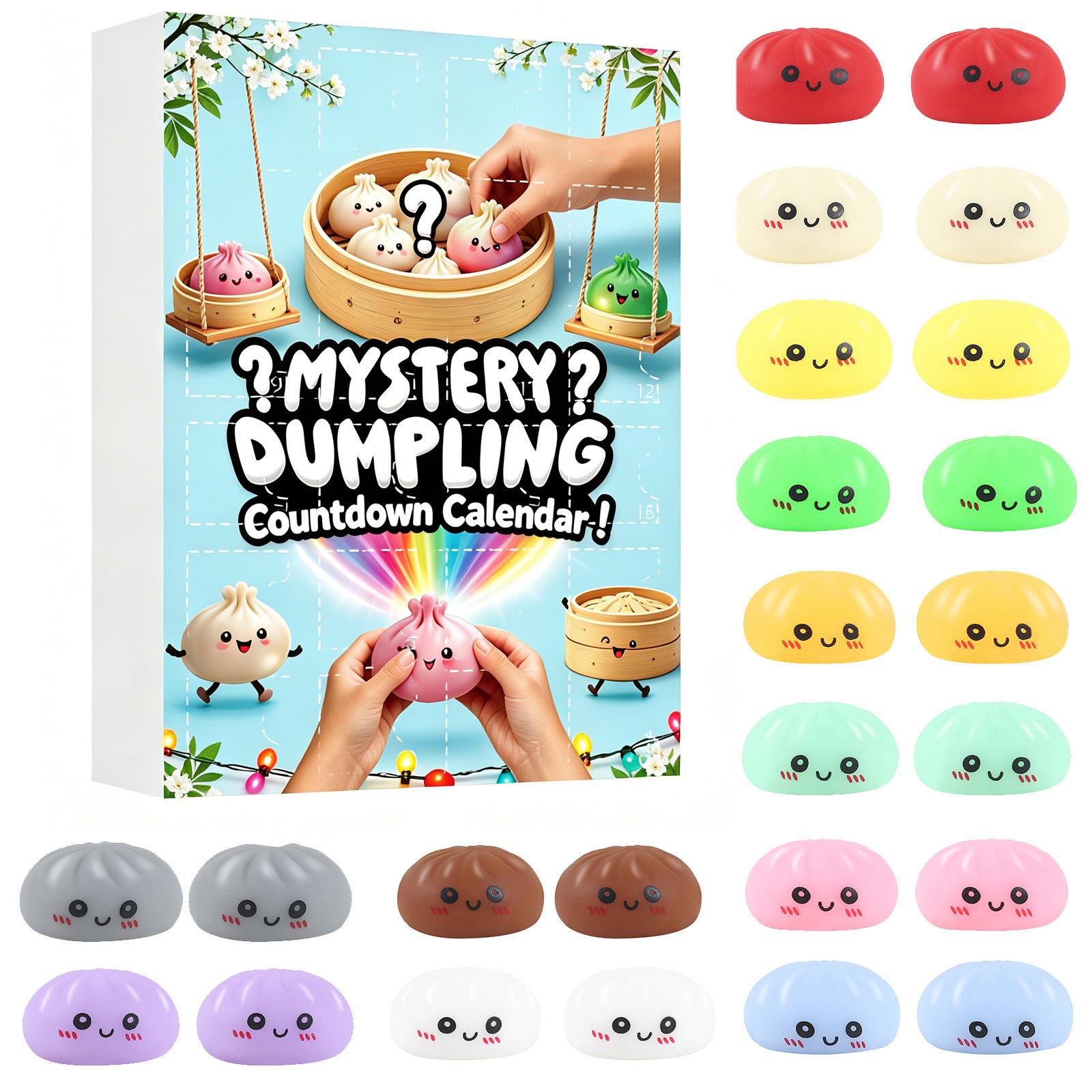 Mystery Dumpling Countdown Calendar Squishy Stress Relief Toy Blind Box Set with 24 Unique Soft Squeeze Dumplings for Sensory Play and Relaxation One Size синий