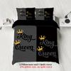 3-piece Couple Black Grey King Queen Pattern Printed Down Duvet Cover (1 piece set+2 pillowcases, no core) Couple Bedding Set