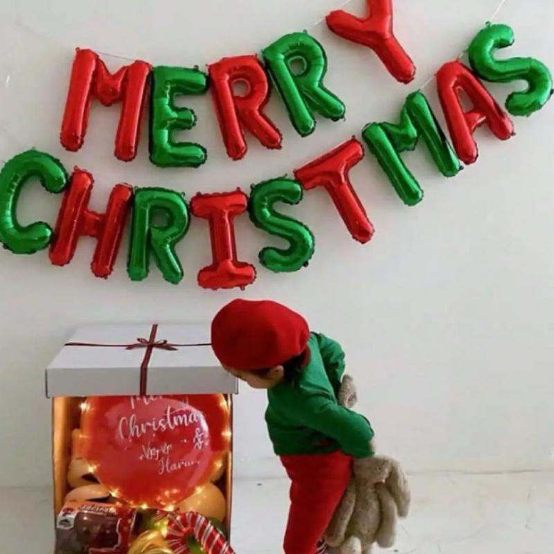 Merry Christmas Balloons Banner Party Decorations