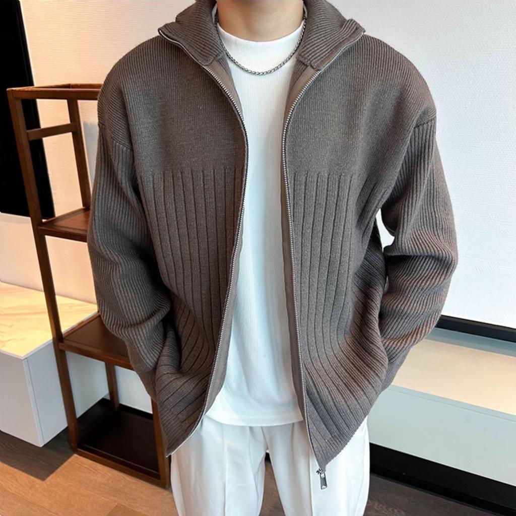 Autumn And Winter Cardigan Sweater Men's Striped Sweater Coat Business Jacket