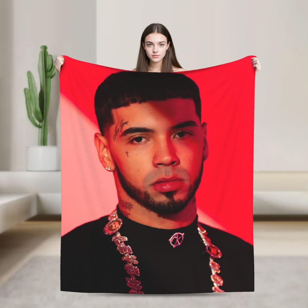 Rappare Anuel AA tryckt filt Picknick Flanellpläd för soffa säng Mjuk Anpassad DIY Kvalitet Sängöverkast Presentidé