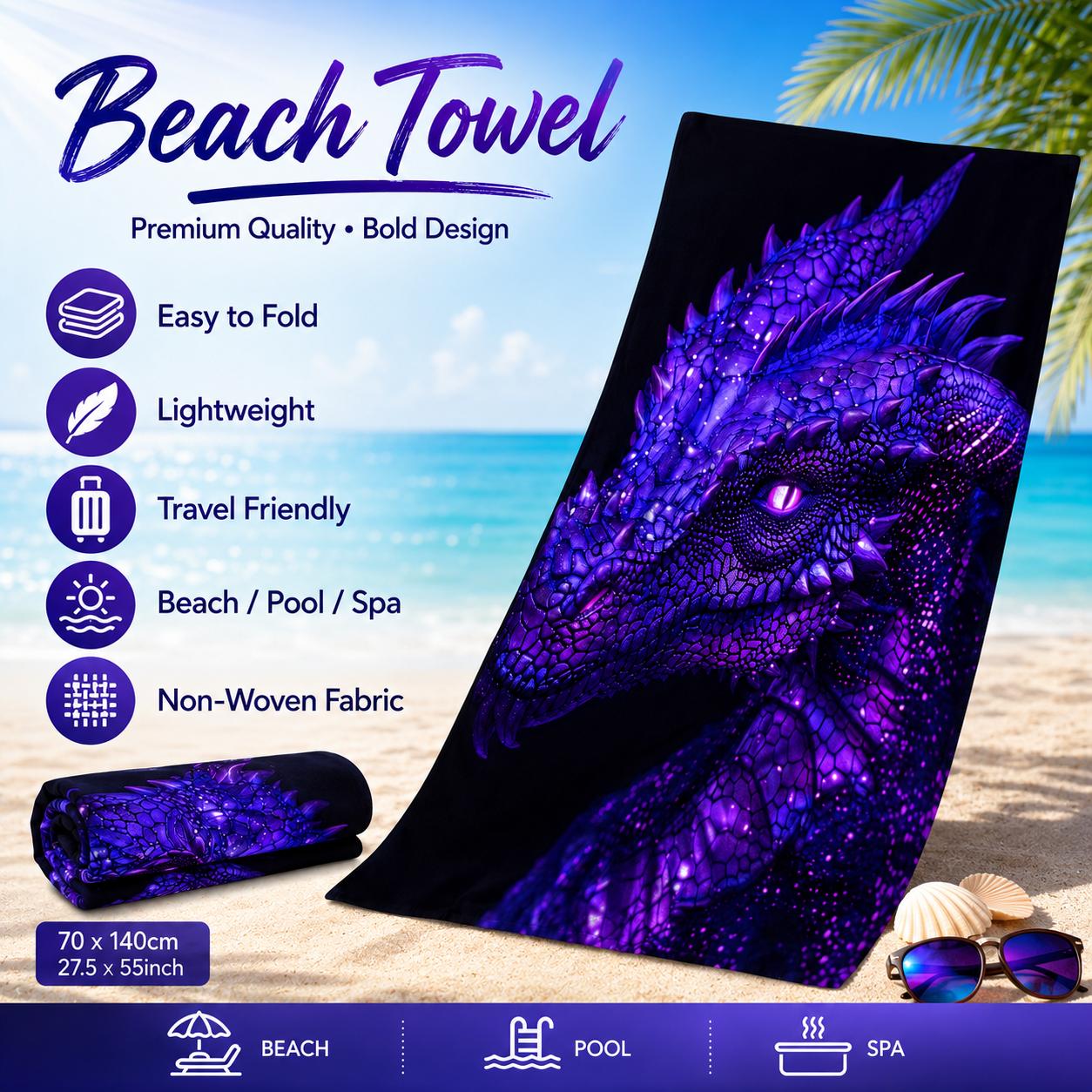 Textilien Purple/Black Cool Fantasy Dragon Towel Flat Print Bath Towel Quick Dry Microfiber Beach Towel For Swim Pool Summer Vacation Gift