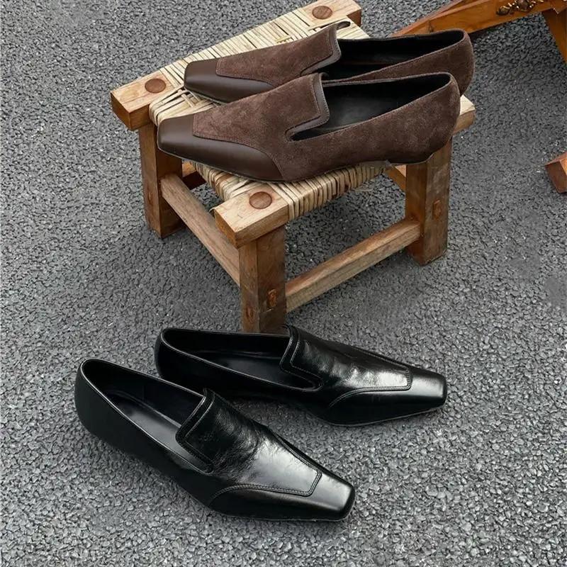 Versatile Low Heel Square Toe Slip-On Women's Shoes Fashionable Rubber Upgraded Comfortable Spring Autumn Collection