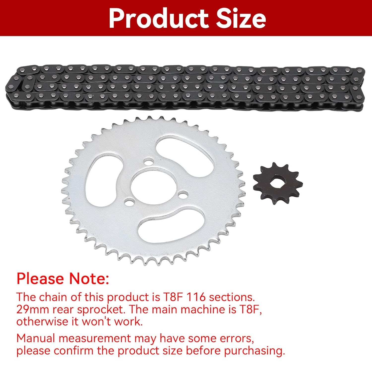 

Chain and Sprocket Kit, Mini Bike Sprocket Replacement High Power Steel T8f Front and Rear Gear Chain Set for Modified Kart Mini Motorcycles