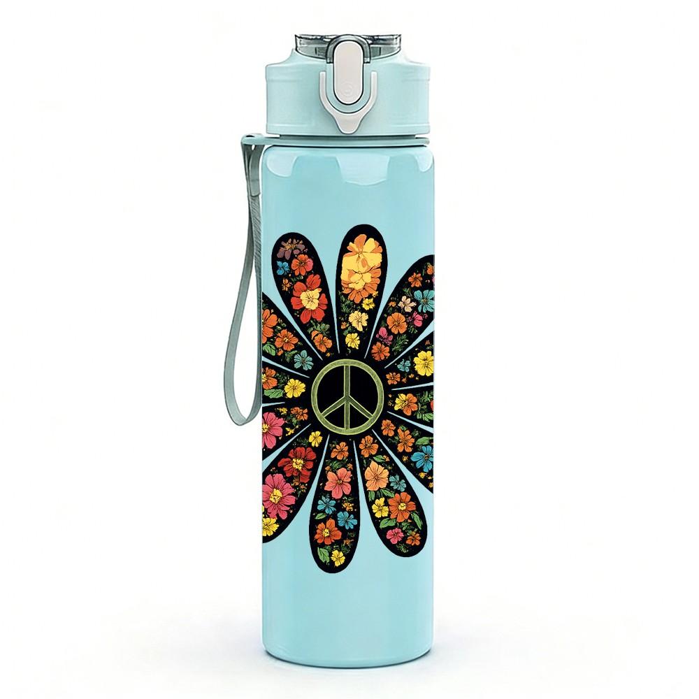 1PC Colorful Mandala Flower 750ml Color Plastic Sports Water Bottle Leakproof Flip Straw Lid Suitable for Sports Office Home Use