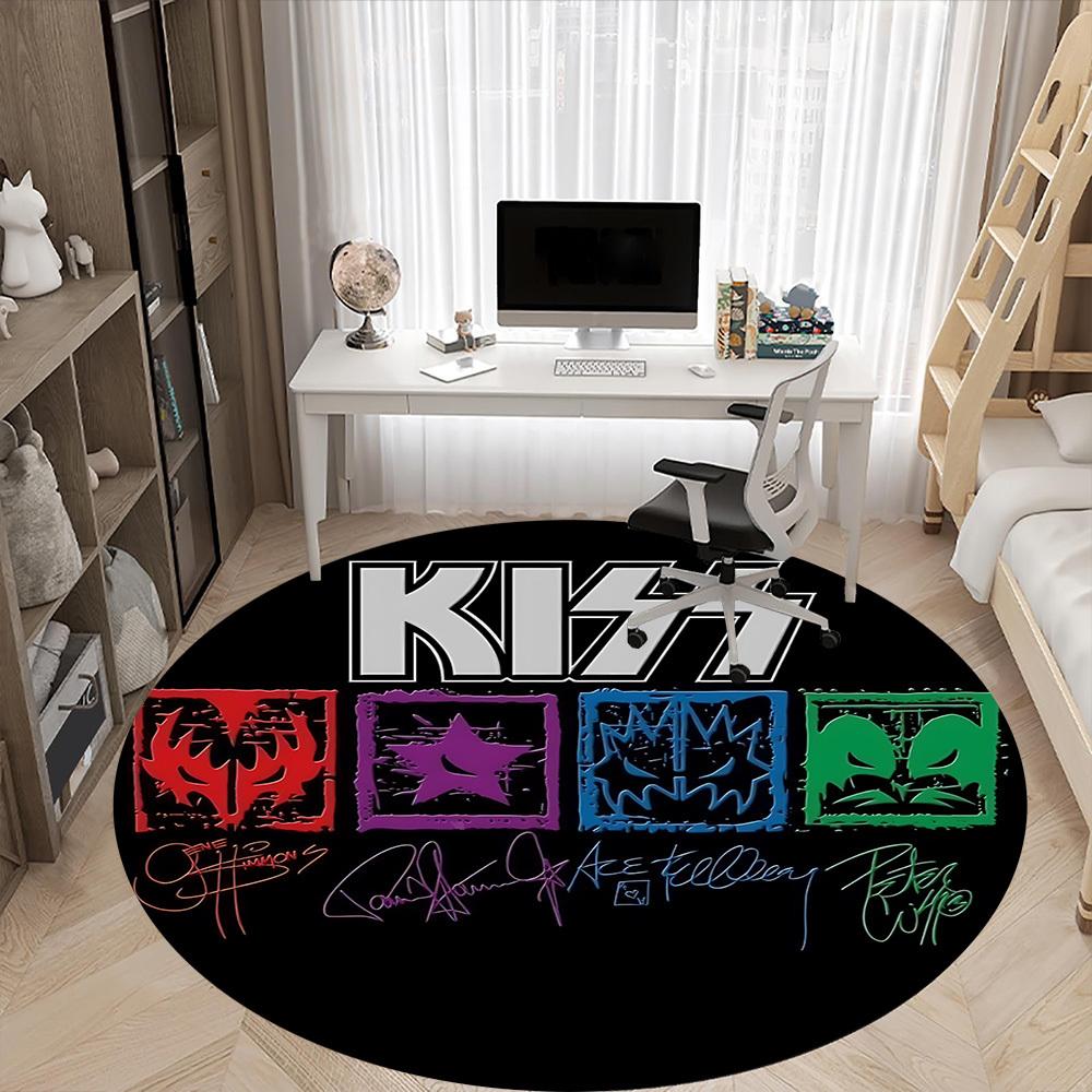 1 Alfombra Redonda de Oficina Banda KISS - Perfecta para Decoración de Oficina o Estudio, Lavable a Máquina, Base Antideslizante, Felpudo Decorativo