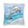Playful Dolphins Pillowcase Polyester Linen Velvet Pattern Zip Decorative Throw Pillow Case Sofa Seater Cushion Cover