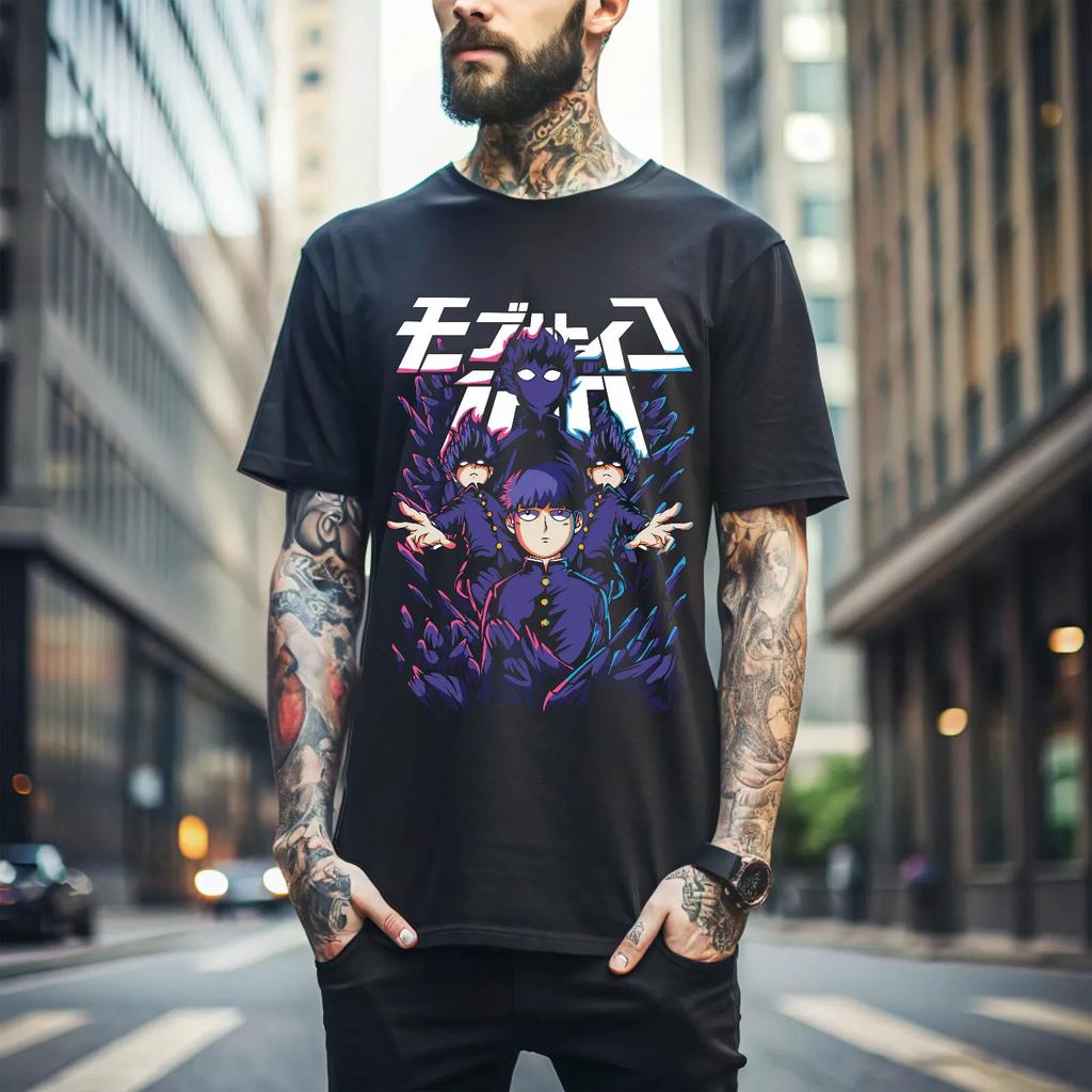 100% Cotton TOPS UNISEX TEES MENS WOMENS Mob Psycho 100 Cast T-Shirt Anime Mob Psycho Dimple Idiot T-Shirt All Size 258