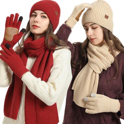 3Pcs/Set Non-slip Knitted Hat Warm Touchscreen Gloves Women Hats Scarf Gloves Set  for Men Women
