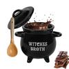 Witch Cauldron Witch soup pot ceramic bowl with soup spoon Halloween Ceramic Stew Crock black soup bowl For Family Gatherings