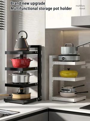 Multi-Layer Kitchen Pot Racks Adjustable Kitchen Storage Rack Under Sink Countertop Tableware Stainless Steel Storage Shelf