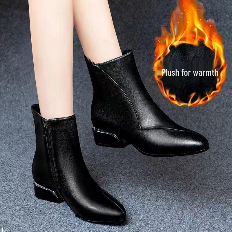 

Женские кожаные ботинки на массивном каблуке - Мягкие, модные плоские каблуки для весны, осени и зимы 2024 Size 40