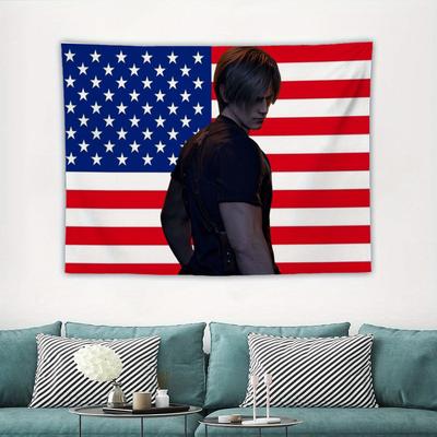 Taktischer Charakter LLeon USA-Flagge Wandteppich Virale Spielästhetik Polyester Wandbehang für Schlafzimmer Wohnzimmer